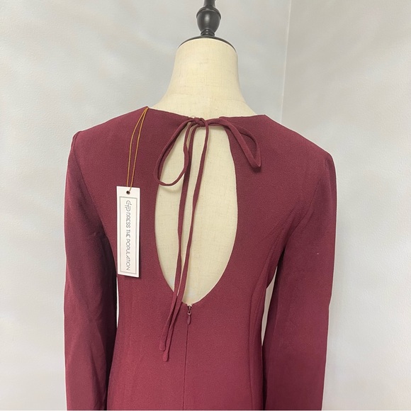 Dress The Population Burgundy Dahlia Long Sleeve Drape Back Minidress - Reemoly - Picture 14 of 17